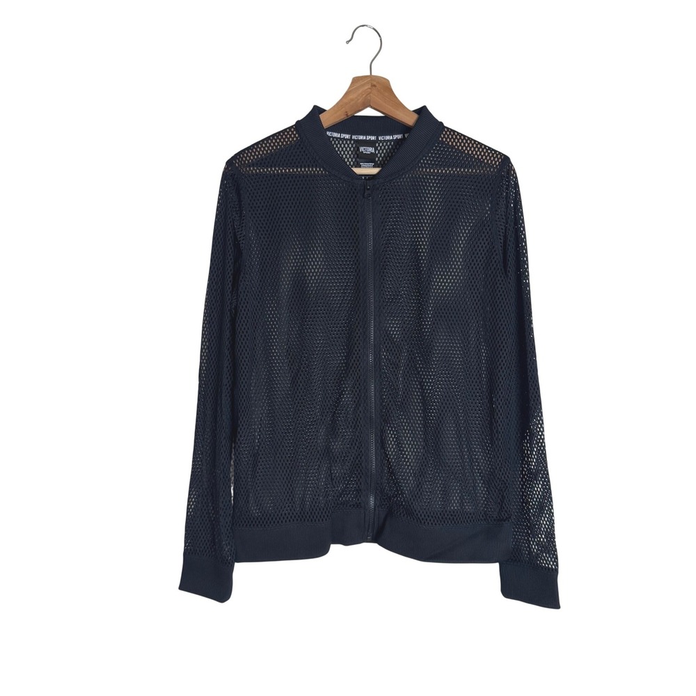 Victoria Sport Women's Mesh Bomber Jacket Full Zip Activewear Black Size M
